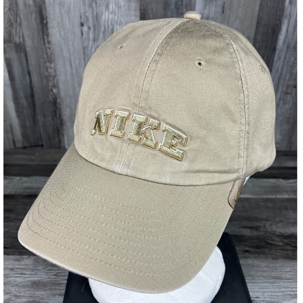Nike Heritage 86 Adjustable Dad Hat Khaki Tan Gold Embroidered Logo 566450